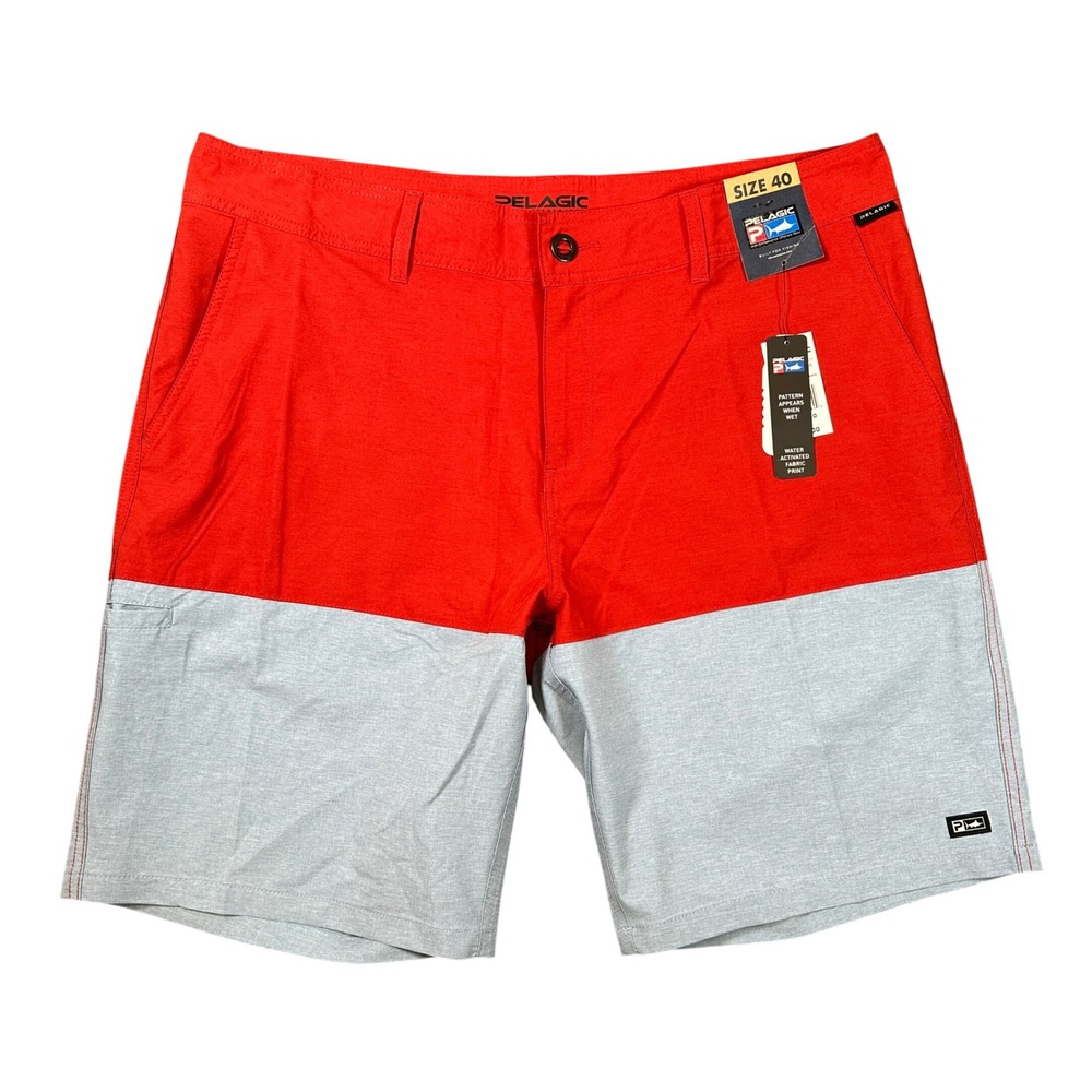 NWT Pelagic Deep Sea US Angler Fishing Shorts Red Grey Water Activated Mens 40